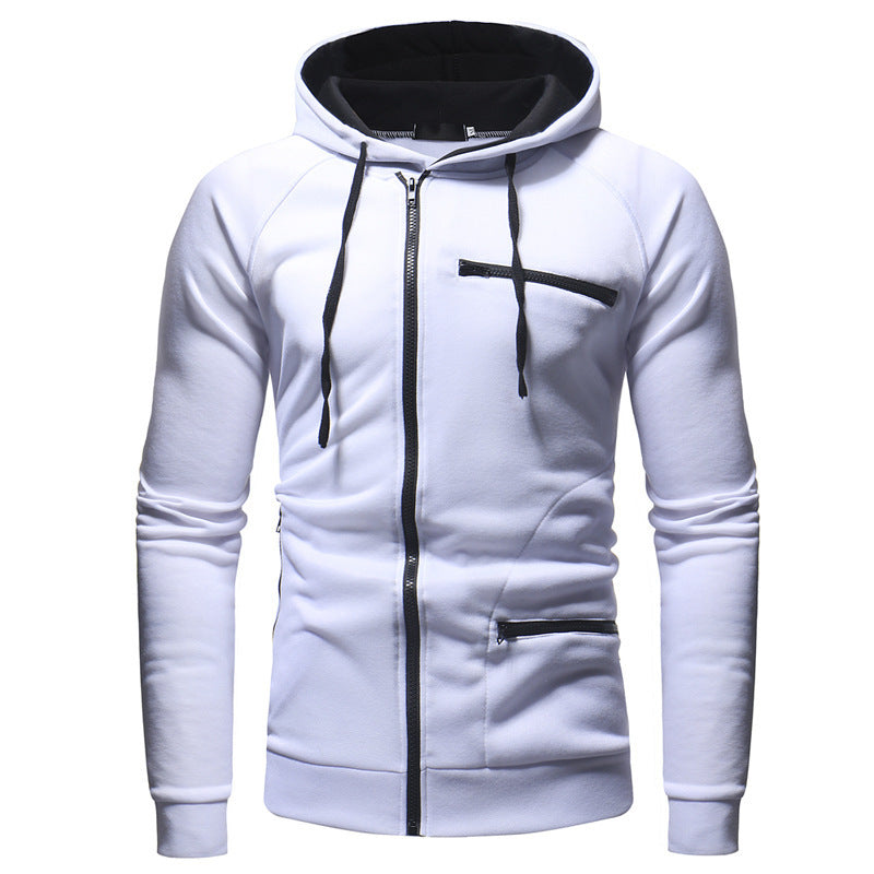 Herren Kapuzenjacke mit asymmetrischem Reißverschluss und mehreren Reißverschlusstaschen – Cavarno