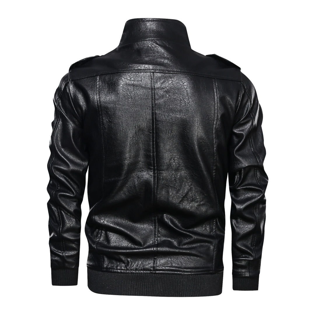 Herren stilvolle Lederjacke mit praktischen Reißverschlusstaschen und trendigem Stehkragen Echoarchiv