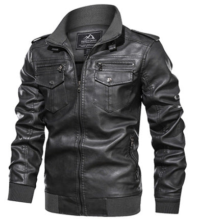 Herren stilvolle Lederjacke mit praktischen Reißverschlusstaschen und trendigem Stehkragen Echoarchiv