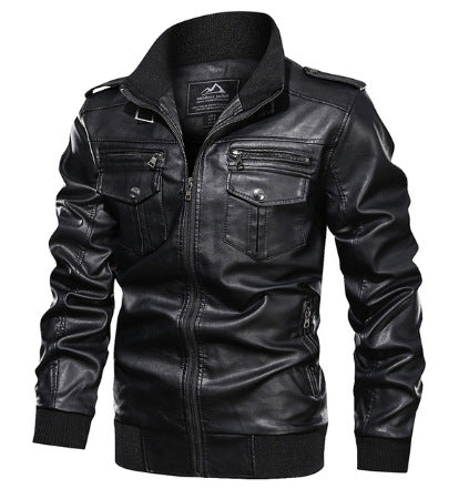 Herren stilvolle Lederjacke mit praktischen Reißverschlusstaschen und trendigem Stehkragen Echoarchiv
