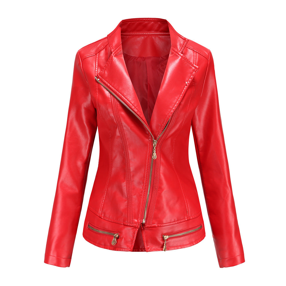 Damen nan taillierter Kunstleder-Blazer mit diagonalem Reißverschluss und Ziernähten Echo Archiv