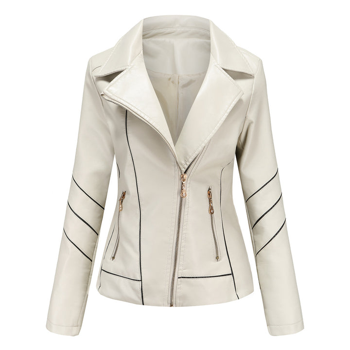 Damen nan taillierte Kunstleder-Bikerjacke mit asymmetrischem Reißverschluss und Ziernähten Echo Archiv