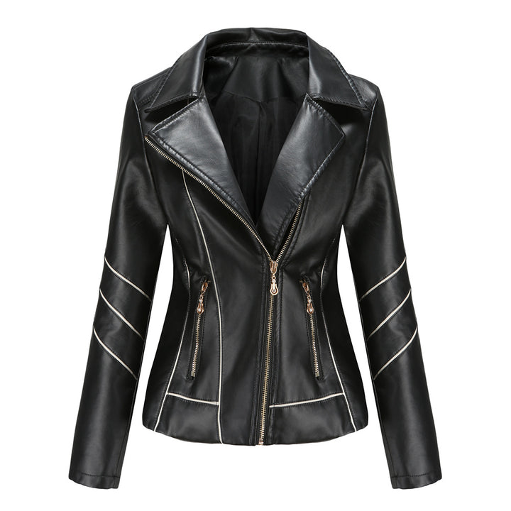 Damen nan taillierte Kunstleder-Bikerjacke mit asymmetrischem Reißverschluss und Ziernähten Echo Archiv