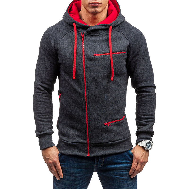 Herren Kapuzenjacke mit asymmetrischem Reißverschluss und mehreren Reißverschlusstaschen – Cavarno