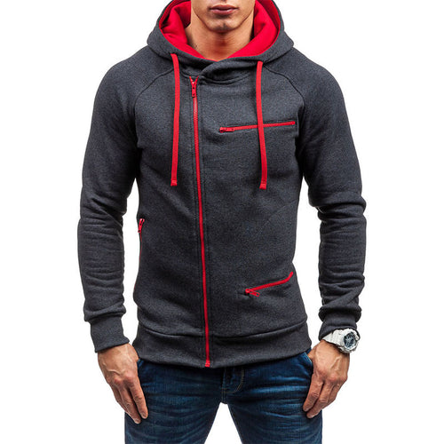 Herren Kapuzenjacke mit asymmetrischem Reißverschluss und mehreren Reißverschlusstaschen – Cavarno
