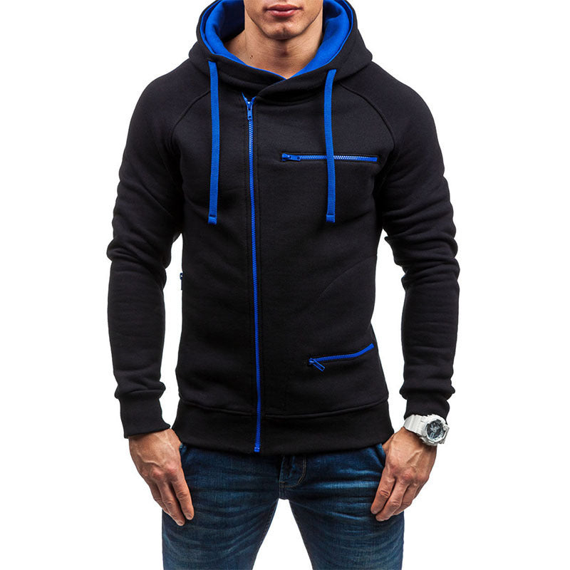 Herren Kapuzenjacke mit asymmetrischem Reißverschluss und mehreren Reißverschlusstaschen – Cavarno