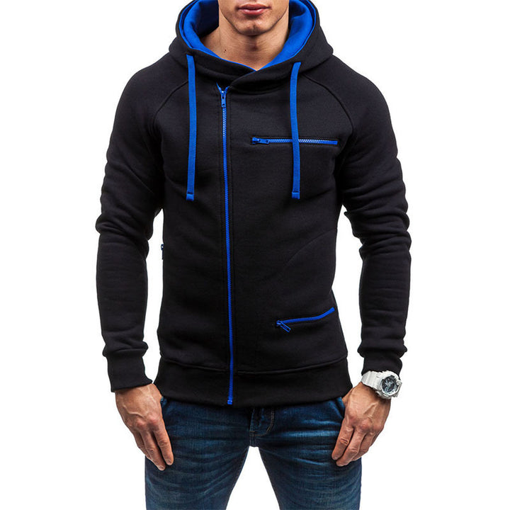 Herren Kapuzenjacke mit asymmetrischem Reißverschluss und mehreren Reißverschlusstaschen – Cavarno