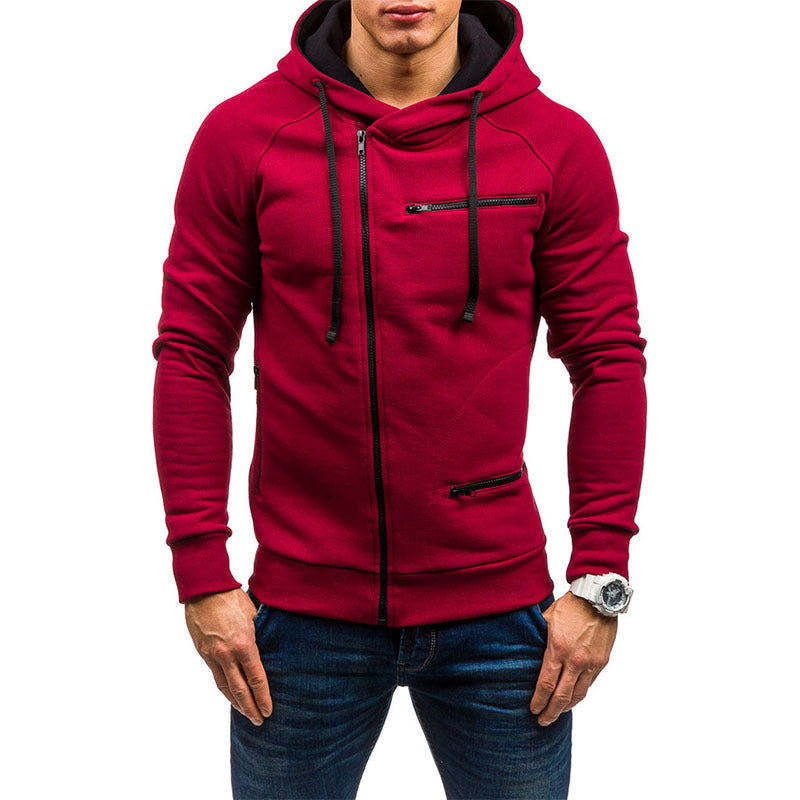 Herren Kapuzenjacke mit asymmetrischem Reißverschluss und mehreren Reißverschlusstaschen – Cavarno