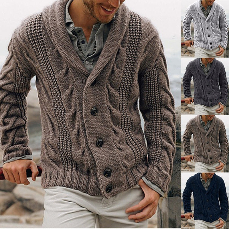 Herren Grobstrick Strickjacke mit Schalkragen und Knopfdetails Echoarchiv