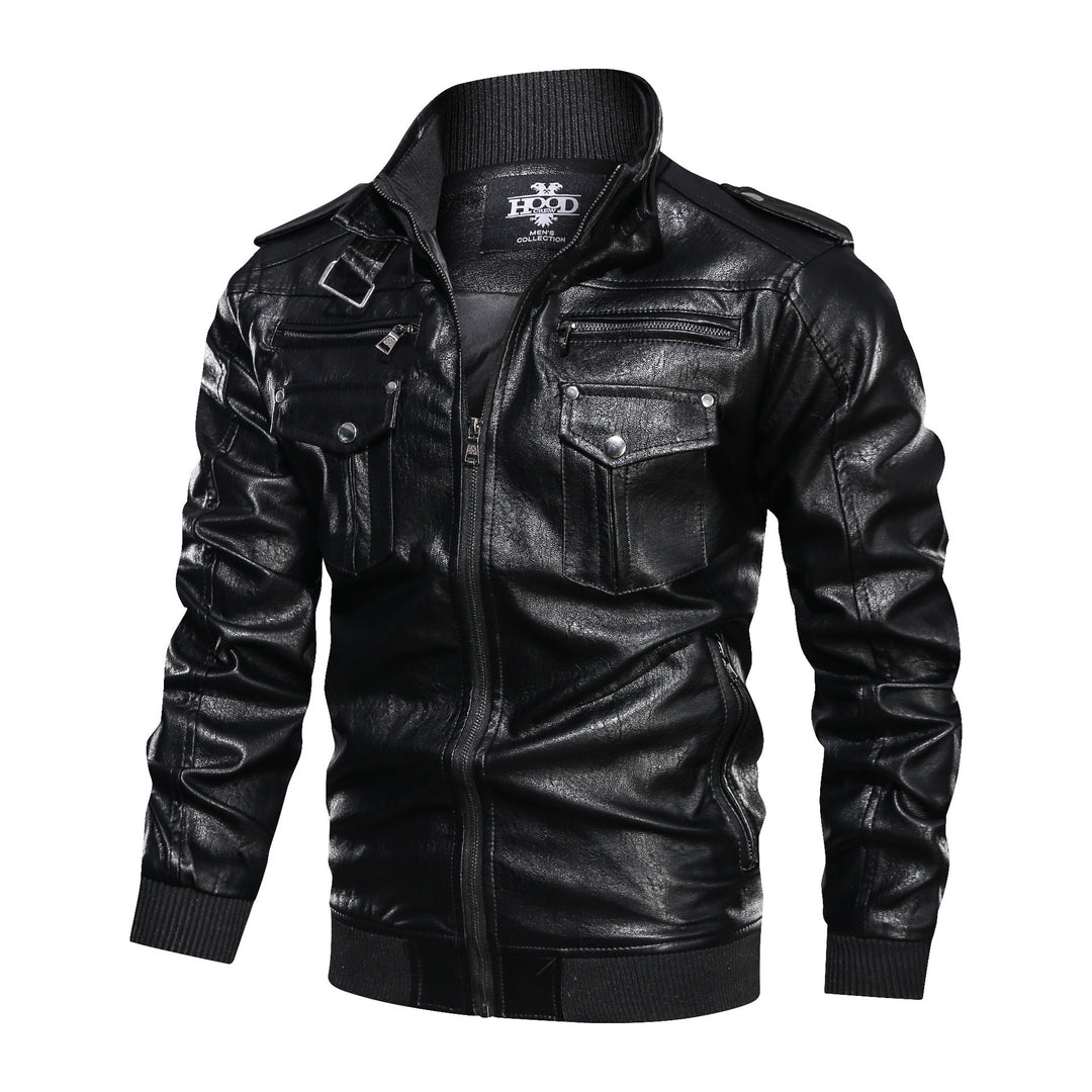 Herren stilvolle Lederjacke mit praktischen Reißverschlusstaschen und trendigem Stehkragen Echoarchiv