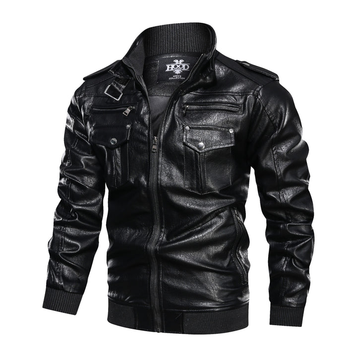 Herren stilvolle Lederjacke mit praktischen Reißverschlusstaschen und trendigem Stehkragen Echoarchiv