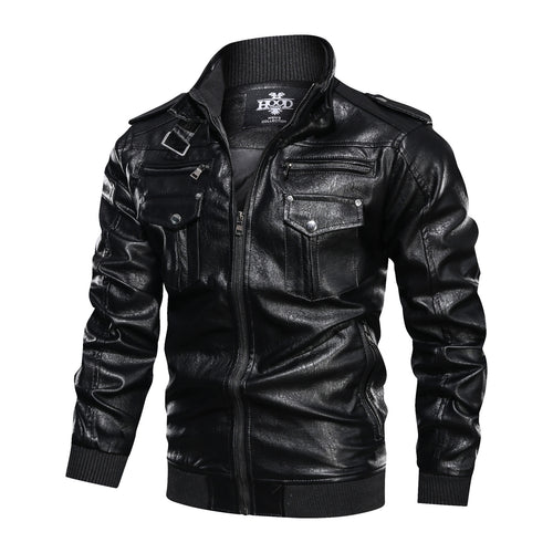 Herren stilvolle Lederjacke mit praktischen Reißverschlusstaschen und trendigem Stehkragen Echoarchiv