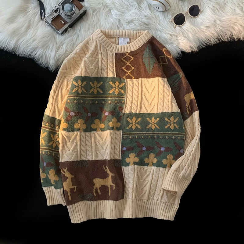Retro-Strickpullover mit Kontrastmuster