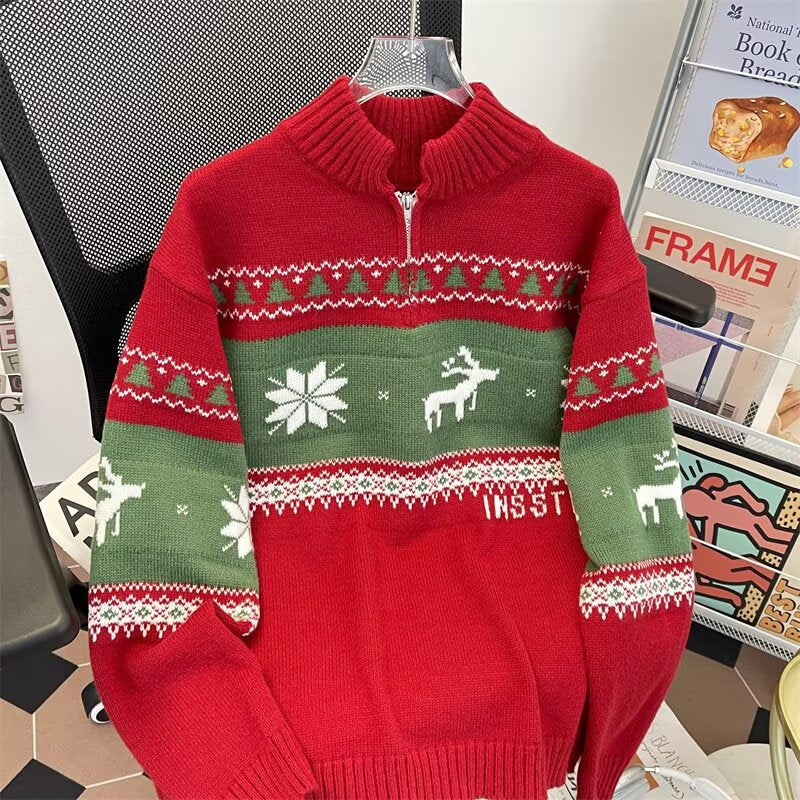 Strickpullover mit halbem Reißverschluss