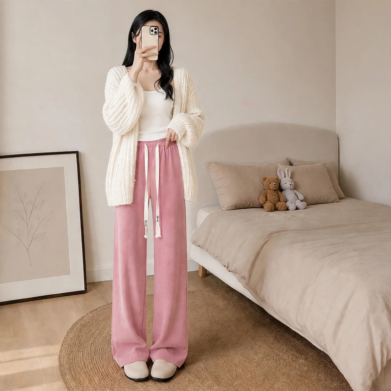 Damen-Cordhose mit weitem Bein, locker geschnitten
