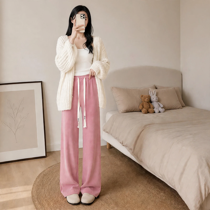 Damen-Cordhose mit weitem Bein, locker geschnitten