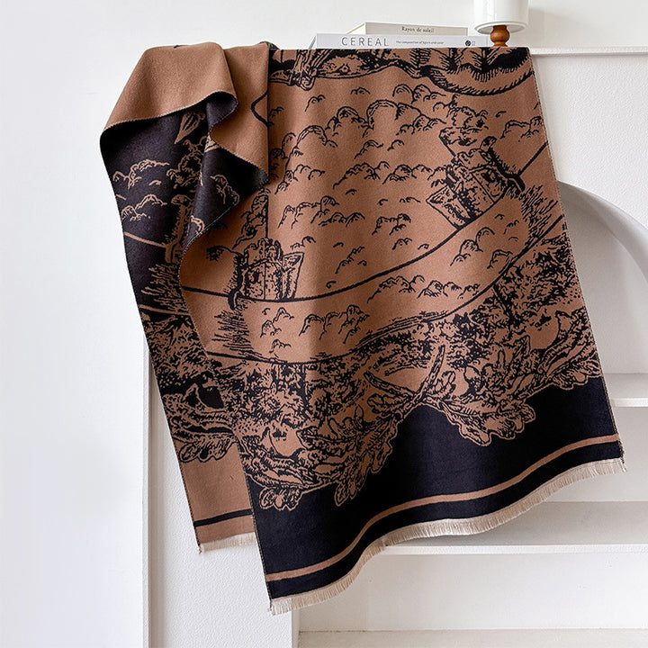 Jacquard-Schal mit Landschaftsmotiv, Kunstkaschmir, 180x65 cm