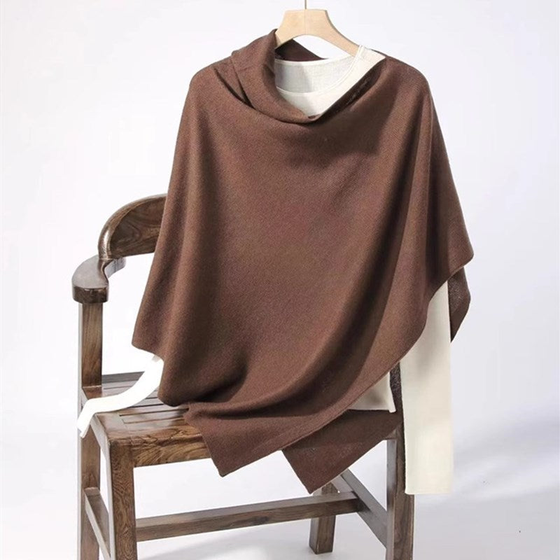 Großer Merinowolle-Poncho, einfarbig
