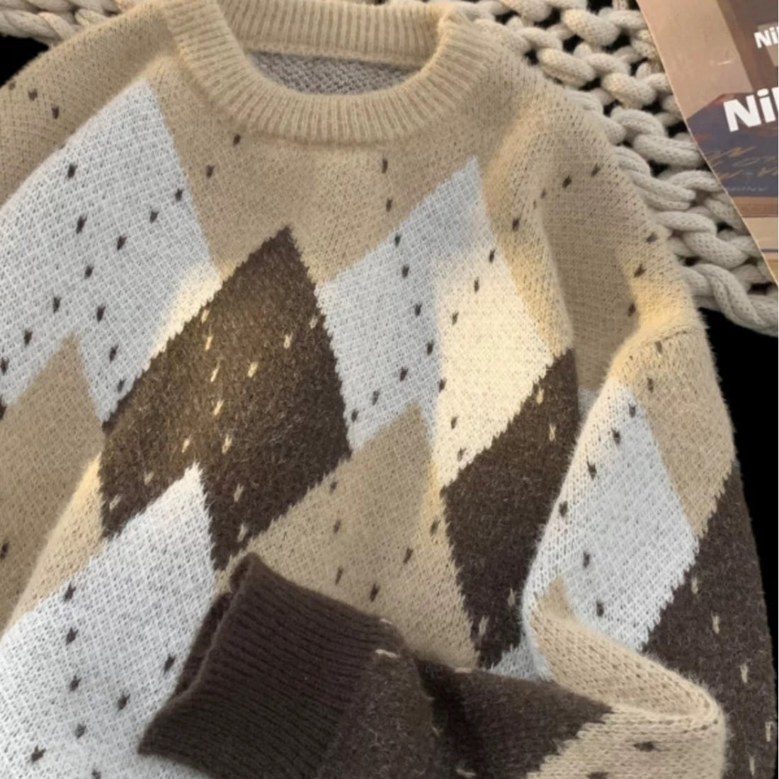 Damen-Strickpullover, locker, mit Rautenmuster