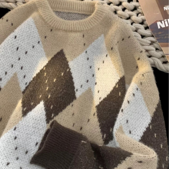 Damen-Strickpullover, locker, mit Rautenmuster