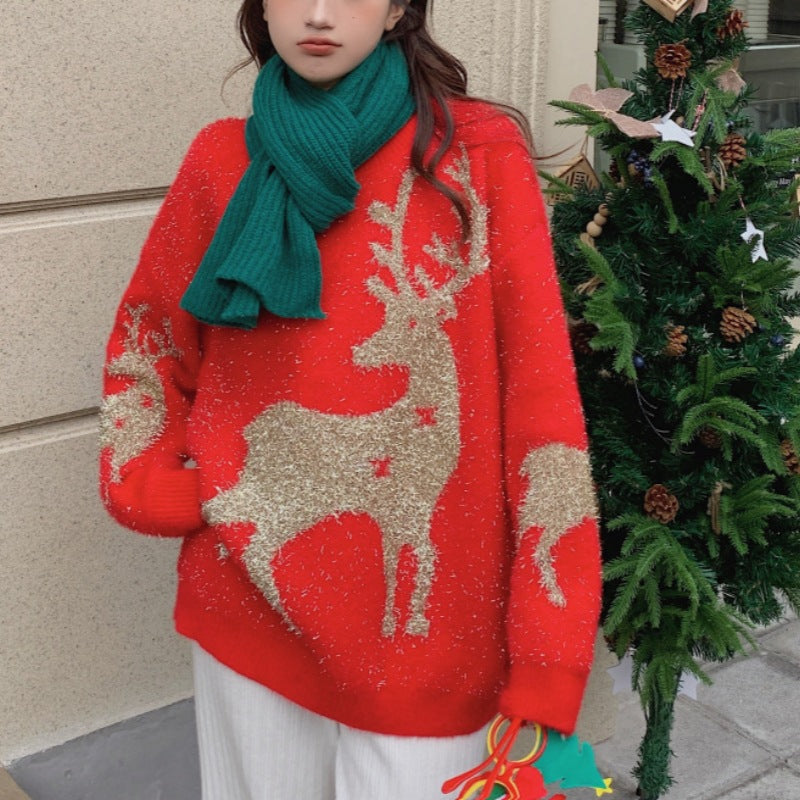 Weihnachtlicher Strickpullover mit Tiermotiv