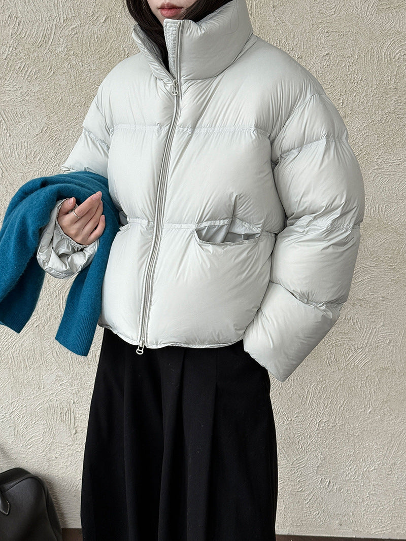 Damen-Daunenjacke mit Stehkragen und weißer Entendaunenfüllung