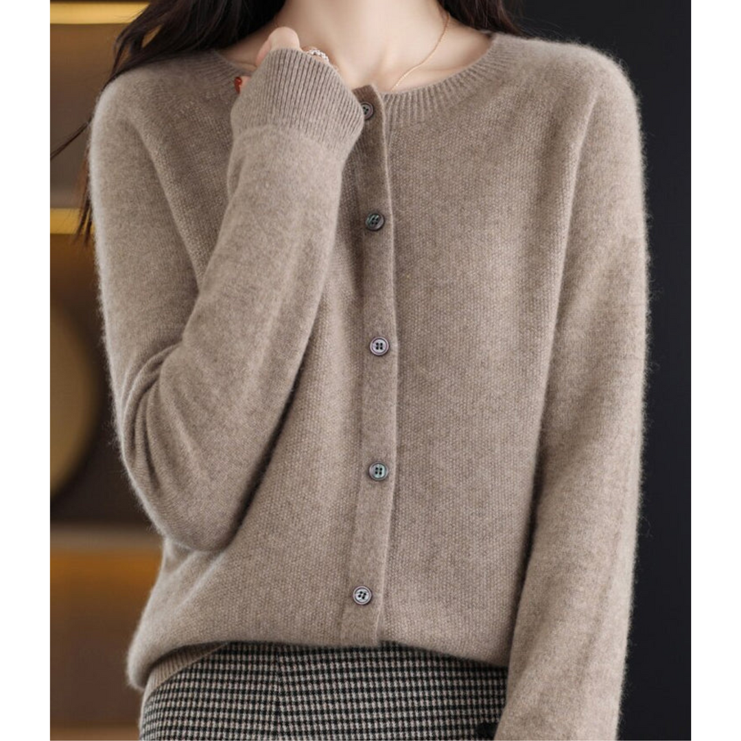 Echoarchiv | Merinowolle Damen O-Ausschnitt gestrickte Strickjacke Pullover