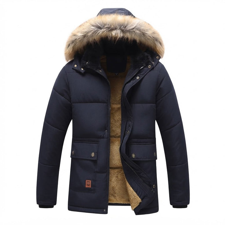 Herren isolierte Winter-Parka mit dickem Teddy-Futter, abnehmbarem Kunstfellkragen und multifunktionalen Taschen Echoarchiv