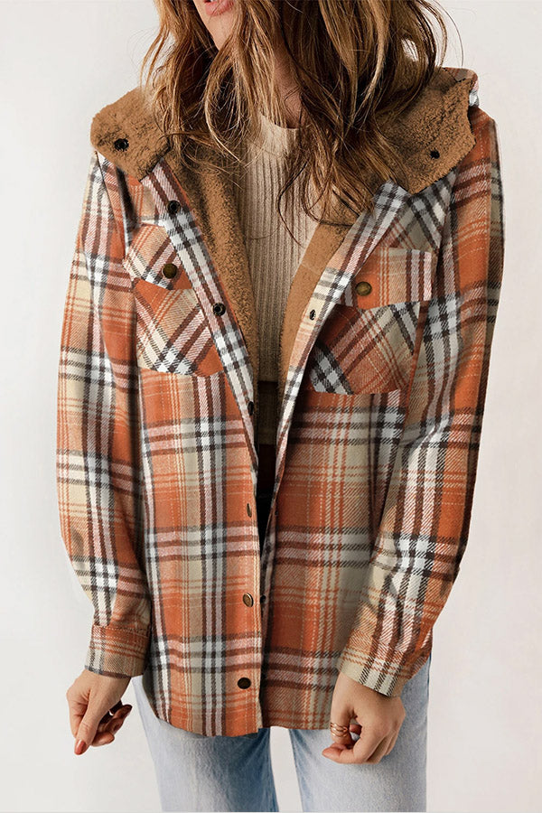 Echoarchiv | Knopf Sherpa gefütterte Kapuzen-Flanelljacke