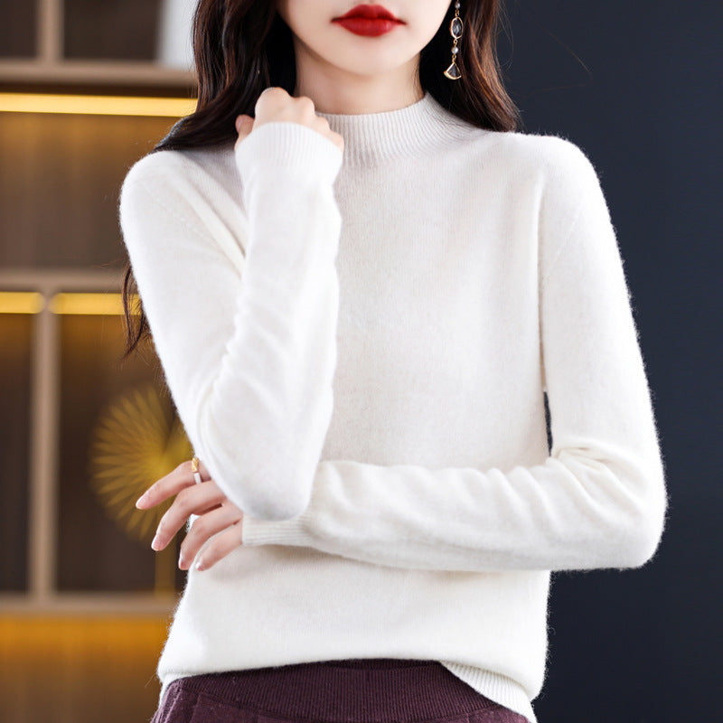 Damen-Kaschmirpullover, halbhoher Kragen, schmal geschnitten