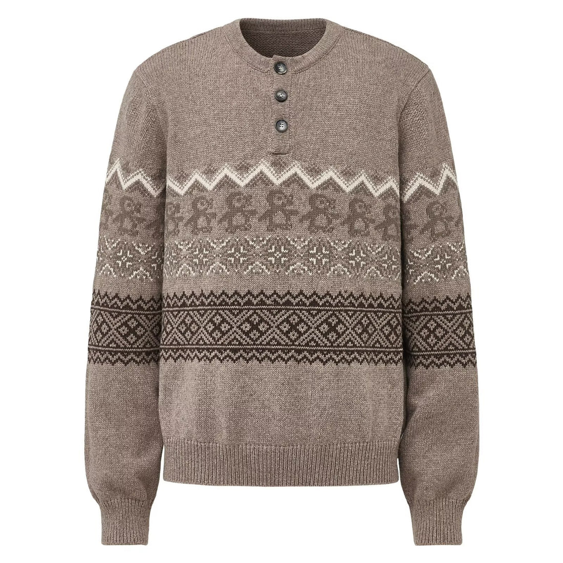 Unisex-Strickpullover mit Fair-Isle-Muster und Knopfleiste