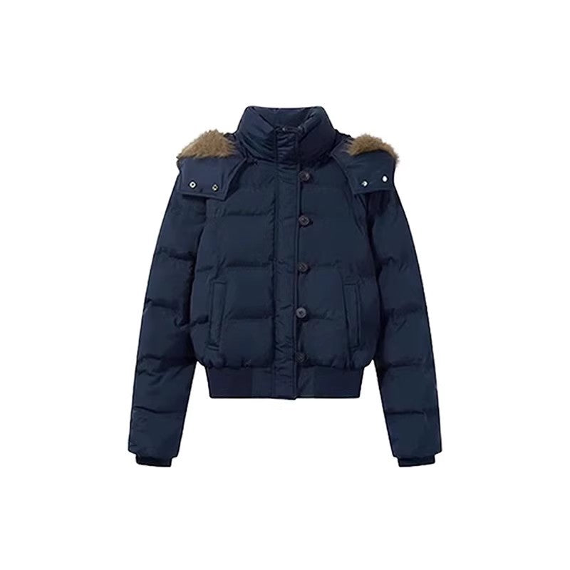 Kurze Damen-Winterjacke mit großem Kragen