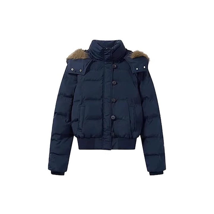 Kurze Damen-Winterjacke mit großem Kragen