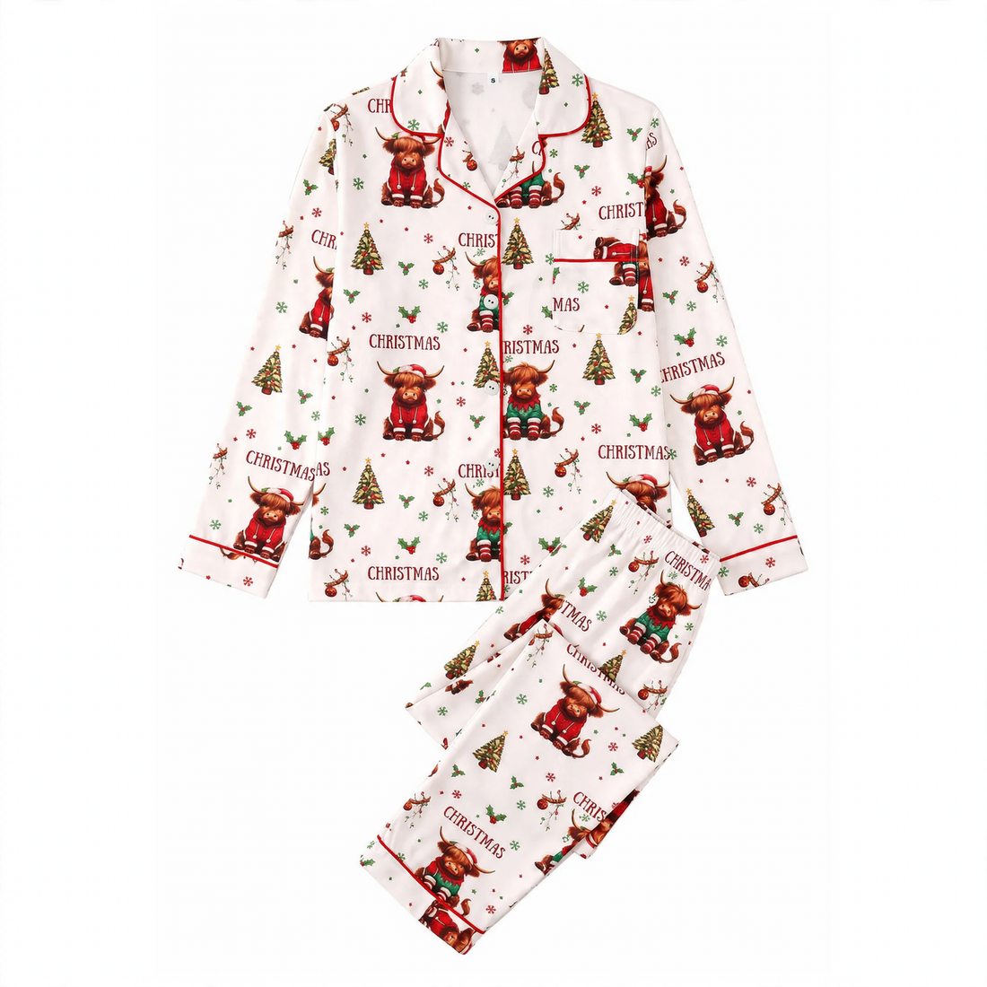 Damen-Hausanzug mit Kragen und Weihnachtsmotiv