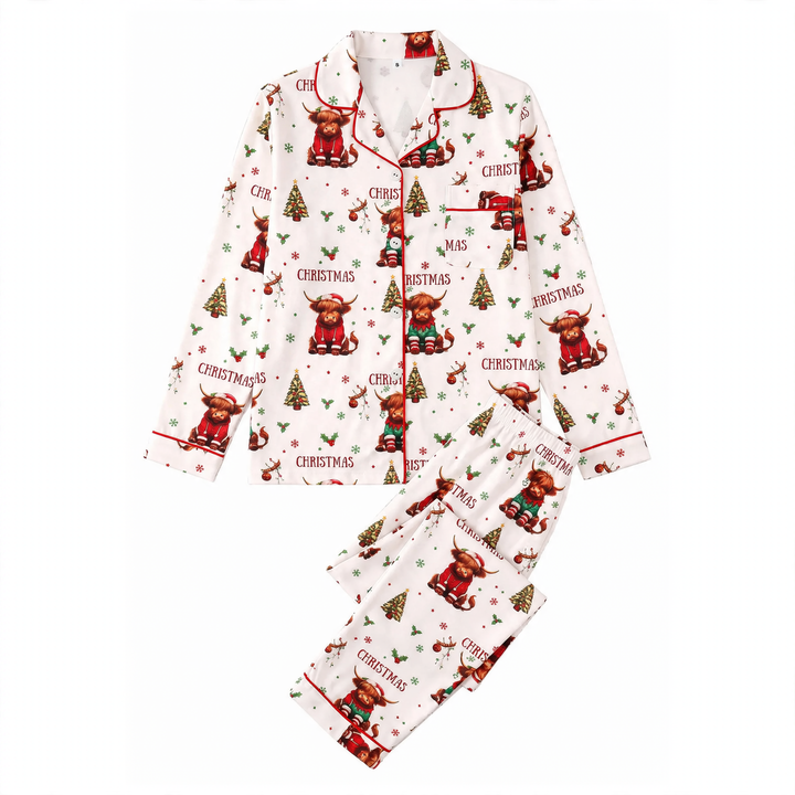 Damen-Hausanzug mit Kragen und Weihnachtsmotiv