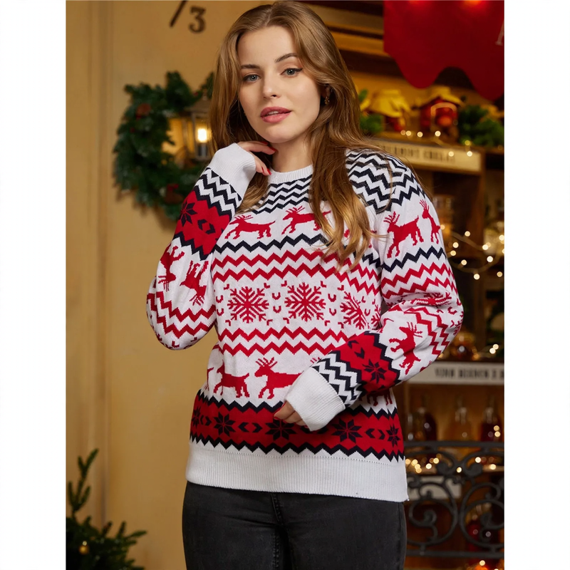 Weihnachtspullover mit Rentier-Jacquard für Damen und Herren