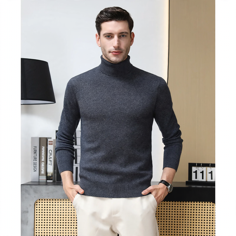 Herren-Rollkragenpullover aus 100% Merinowolle