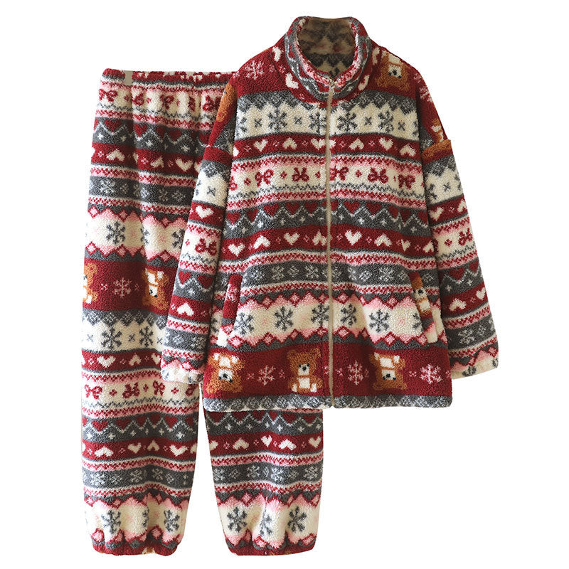 Damen-Schlafanzug, Flanell, warm, weihnachtliches Design