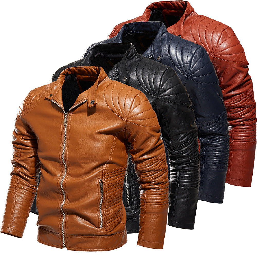 Herren Modische Lederjacke mit Quilt-Detail Echo Archiv