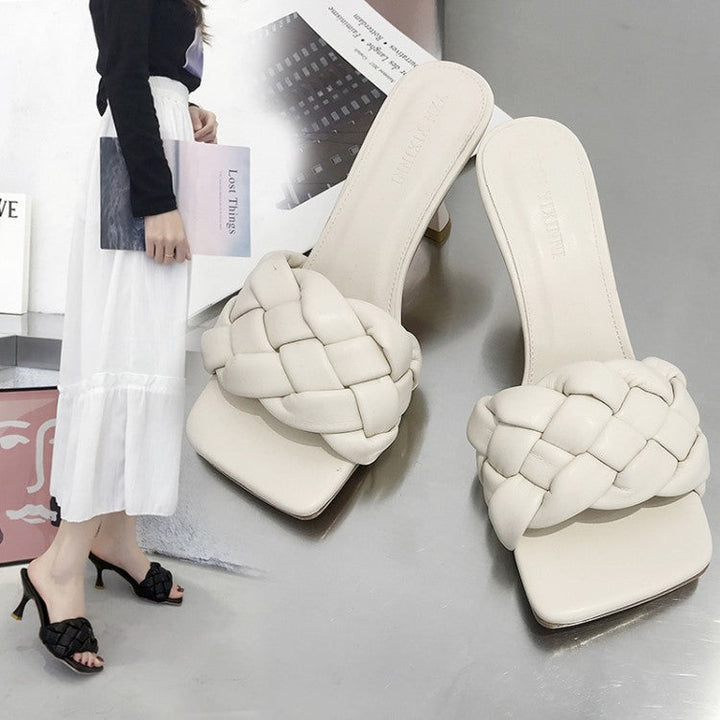 Damen Hochfront-Pantoletten mit Geflochtenem Obermaterial und Elegantem Absatz Echoarchiv