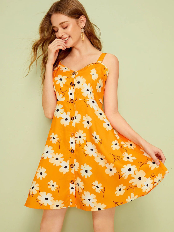 Damen Sommerkleid mit Blumenmuster und Knopfleiste Echoarchiv