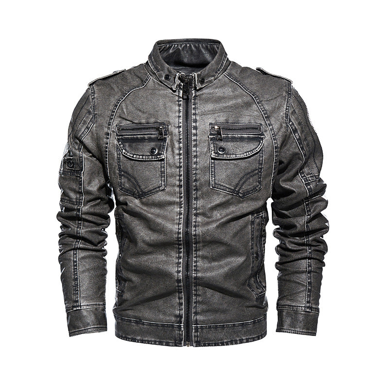Herren lässige Lederjacke mit zahlreichen Taschen Echoarchiv