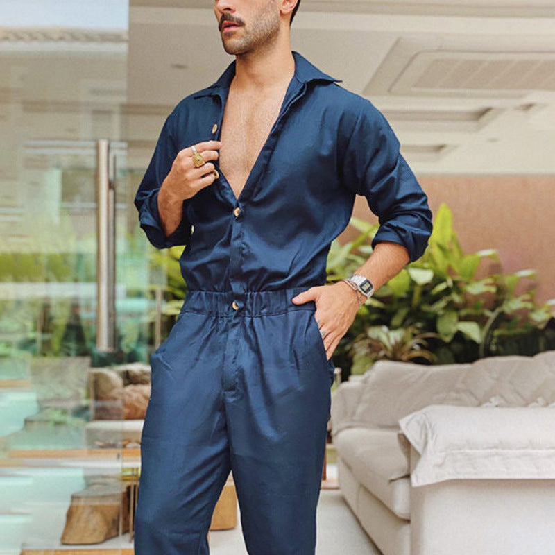 Herren Eleganter Overall mit praktischen Taschen und modischem Knopfdesign – Marzano
