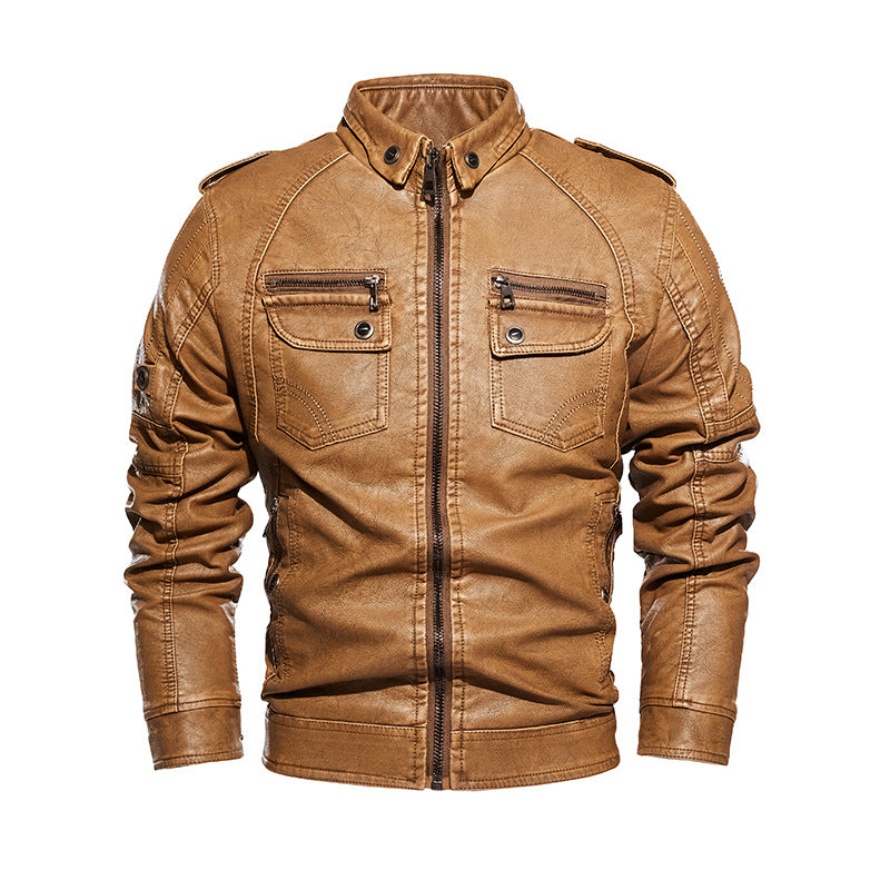 Herren lässige Lederjacke mit zahlreichen Taschen Echoarchiv