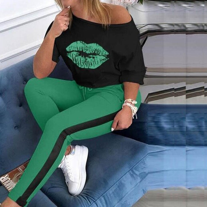 Damen stylisches T-Shirt mit Lippenmotiv Echoarchiv