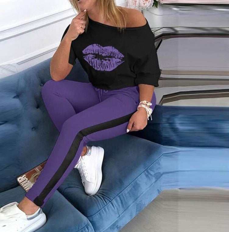 Damen stylisches T-Shirt mit Lippenmotiv Echoarchiv