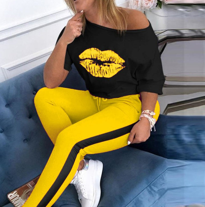 Damen stylisches T-Shirt mit Lippenmotiv Echoarchiv
