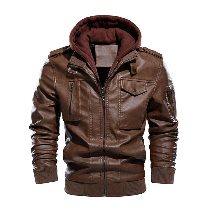 Herren Kunstlederjacke mit abnehmbarem Kapuze Echoarchiv