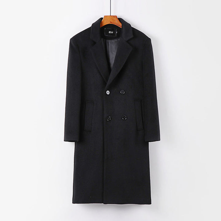 Herren Eleganter Wollmix-Longcoat mit Doppelreihe und fallendem Revers Echoarchiv