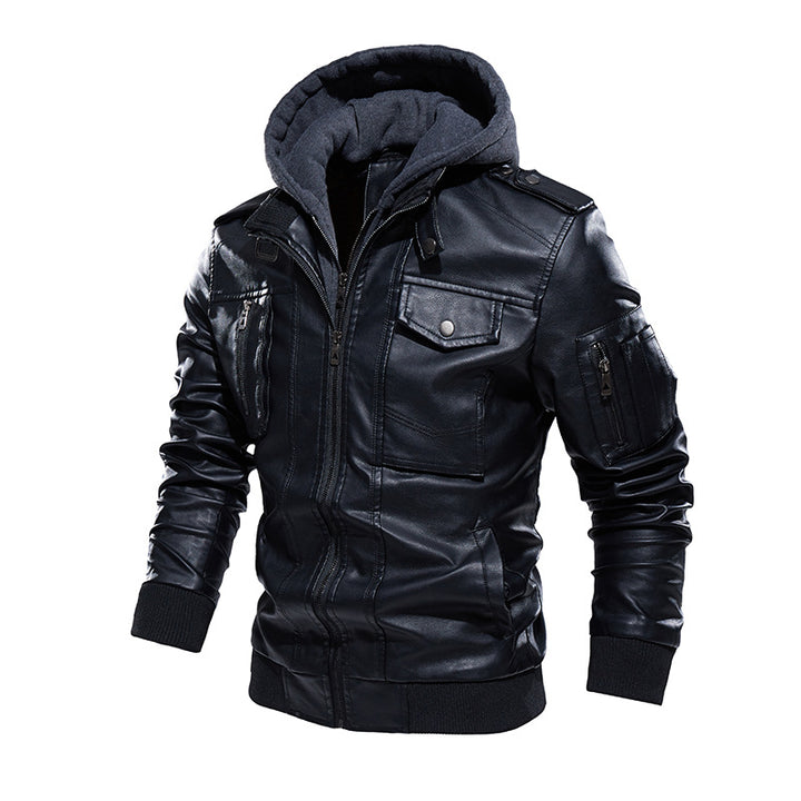 Herren Kunstlederjacke mit abnehmbarem Kapuze Echoarchiv